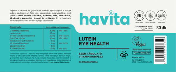 Lutein, zeaxanthin, A-vitamin, riboflavin, cink, C-vitamin, E-vitamin és béta-karotin, amely egyesül a Havita Lutein Eye Health kapszulában a szemed egészségéért