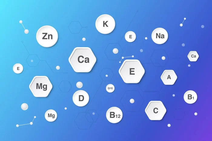 A képen a legfontosabb multivitamin összetevők láthatóak